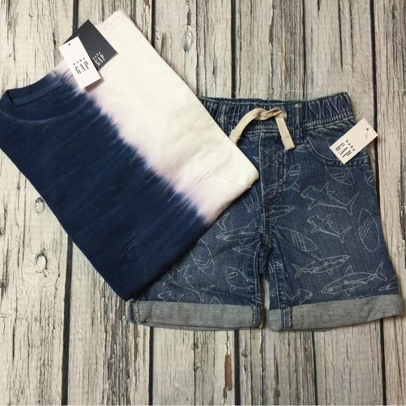 Gap Boys 2T 3T 4T Shirt & Shark Denim Shorts Outfit. NWT - Picture 1 of 6
